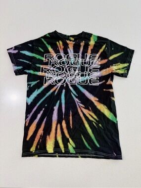 Rogue Black Tie-Dye Tee with Multicolor Burst Logo.